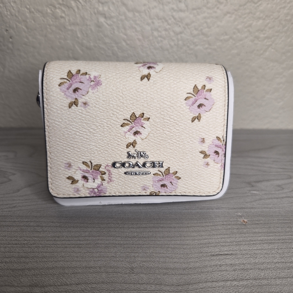 Coach Floral Cream Wallet on a Silver, Detachable,Crossbody Chain NWT - Picture 8 of 8
